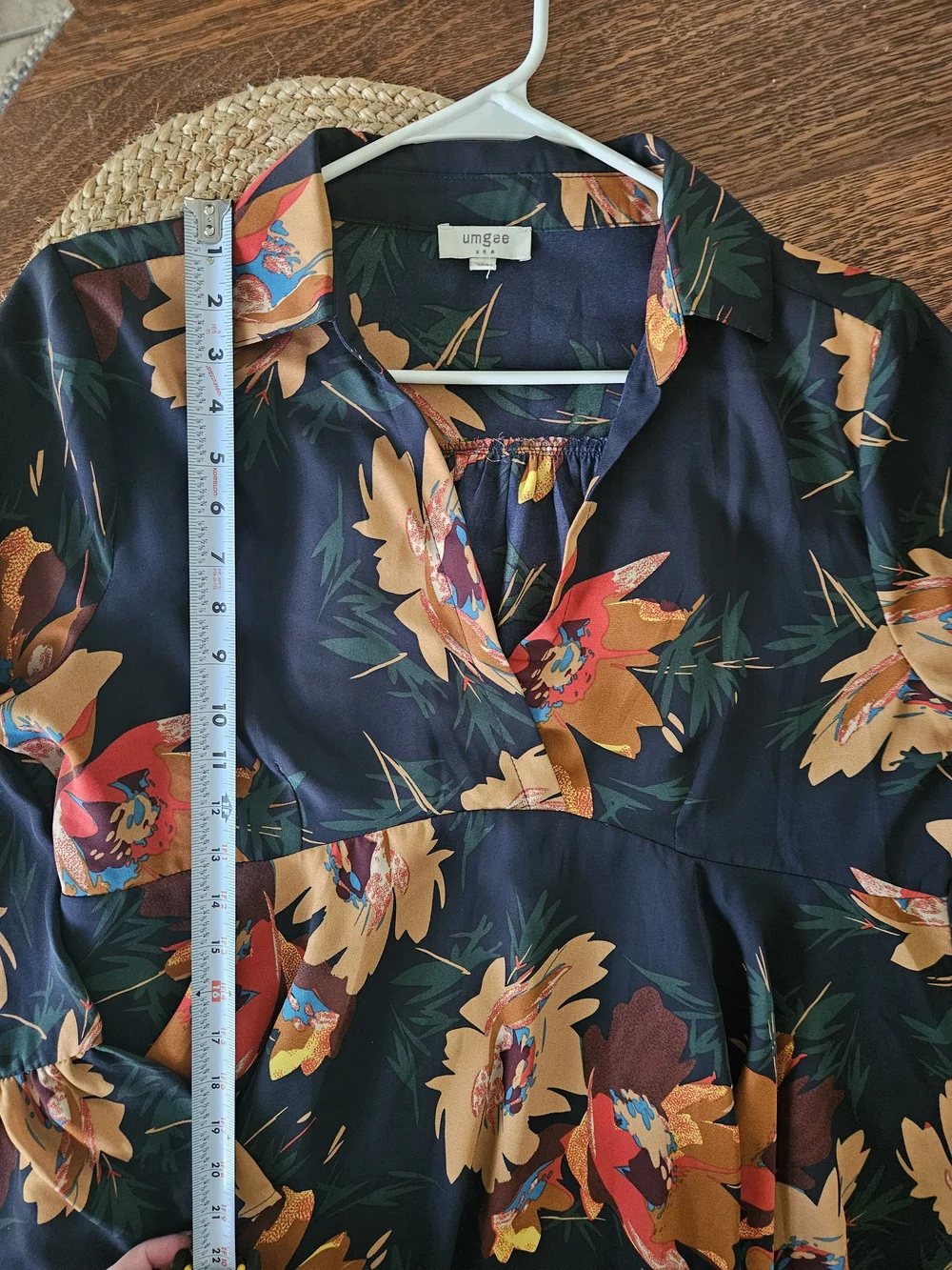Umgee Navy Floral High-Low Dress with Orange and Red Accents - Picture 3 of 10